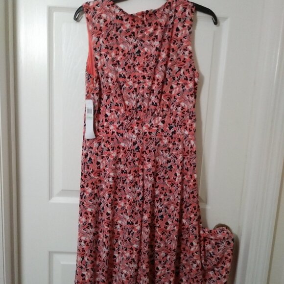 London Times Women's Inset Waist Coral Floral Midi Fit and Flare Dress Size 8 - Picture 2 of 15